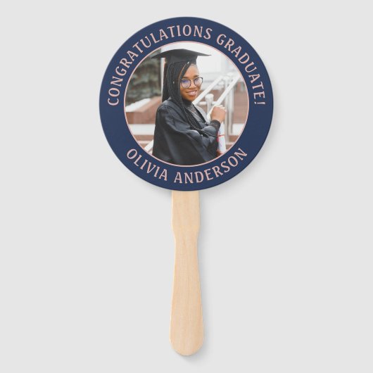 Elk citaat 2 Foto marineblauw roze modern Afstuder Handwaaier (Voorkant)