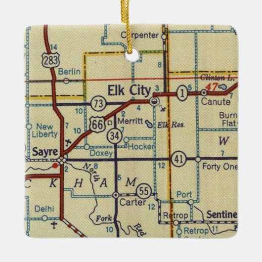 Elk City Oklahoma Retro Keramisch Ornament (Voorkant)