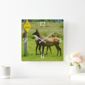 Elk Crossing California Wildlife Fotografie Vierkante Klok (Huis)