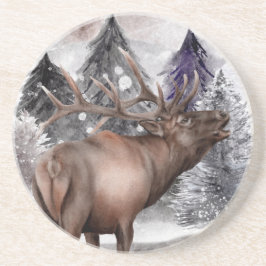 Elk der Waterverf Winter Forest Stone Onderzetter