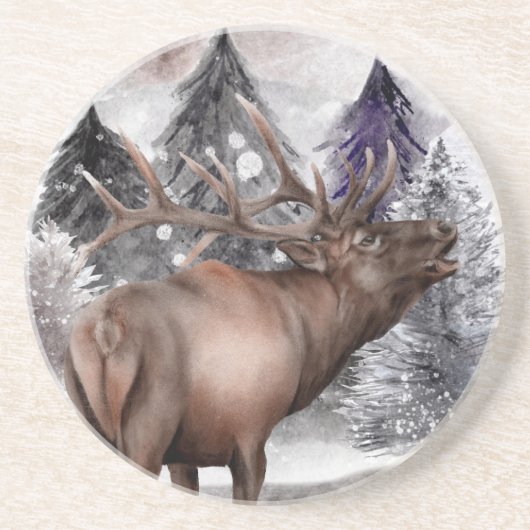Elk der Waterverf Winter Forest Stone Onderzetter (Voorkant)