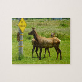 Elk die de weg oversteken Californië Wildlife Foto Legpuzzel