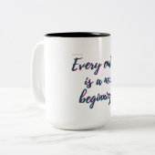 Elk einde is een nieuw begin tweekleurige koffiemok (Voorkant links)