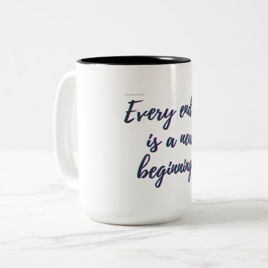 Elk einde is een nieuw begin tweekleurige koffiemok (Voorkant links)