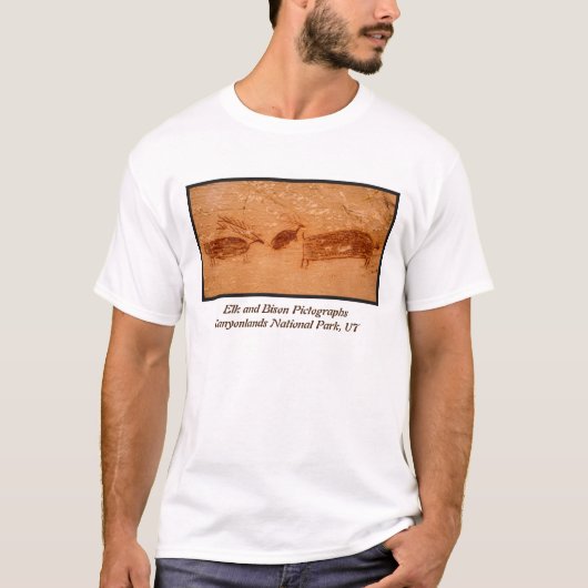 Elk en Bison Pictografen van Hoefijzer Canyon T-shirt (Voorkant)