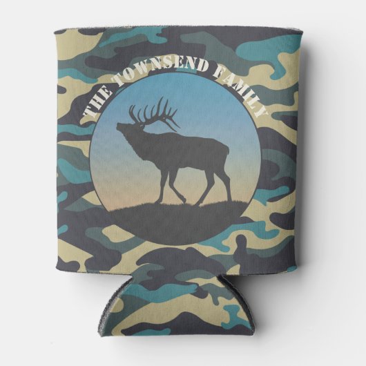 Elk en Camo Blue Blikjeskoeler (Voorkant)