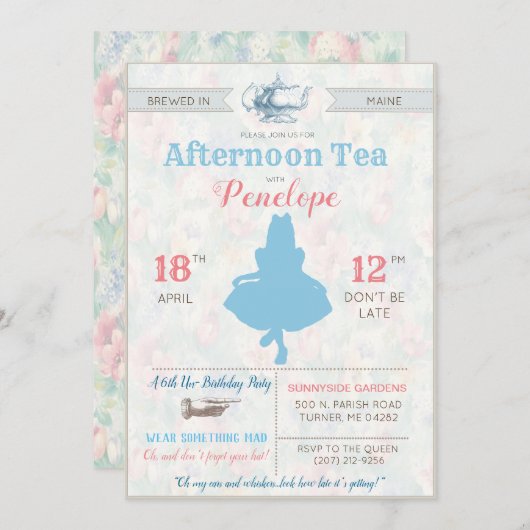 ELK EVENEMENT - Alice in Wonderland Tea Party Kaart (Voorkant / Achterkant)