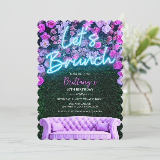 ELK EVENEMENT - Neon Brunch Bloemenuitnodiging Kaart (Staand voorkant)