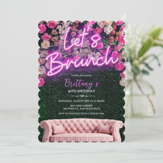 ELK EVENEMENT - Neon Brunch Bloemenuitnodiging Kaart (Staand voorkant)