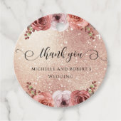 Elk evenement, Roos Gold Blush Floral Dank u Bedankjes Labels (Voorkant)