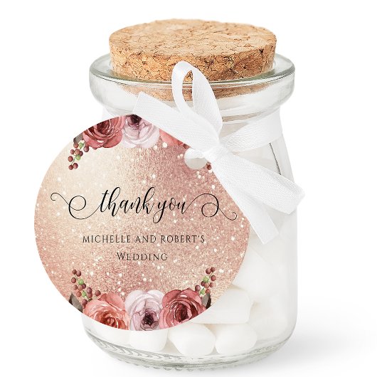 Elk evenement, Roos Gold Blush Floral Dank u Bedankjes Labels