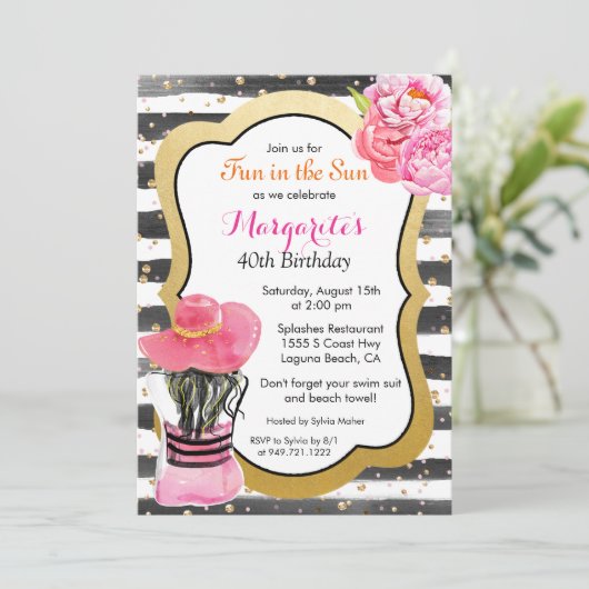 ELK EVENEMENT - Waterverf Stripe Beach Invitation Kaart (Staand voorkant)