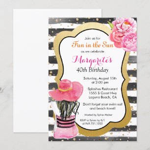ELK EVENEMENT - Waterverf Stripe Beach Invitation Kaart