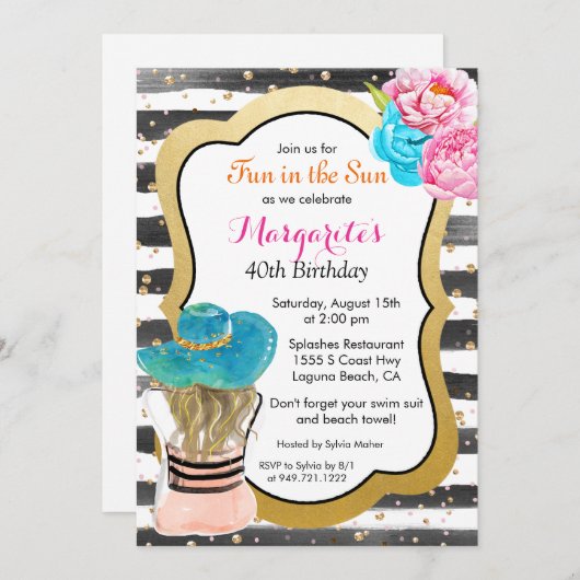 ELK EVENEMENT - Waterverf Stripe Floral Invitation Kaart (Voorkant / Achterkant)