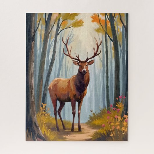 Elk Forest Watercolor Landschap Legpuzzel (Verticaal)