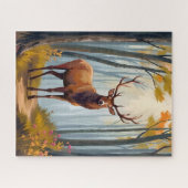 Elk Forest Watercolor Landschap Legpuzzel (Horizontaal)