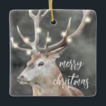 Elk gloeiend licht Antlers Rustic Holiday Keramisch Ornament<br><div class="desc">Een elk met gloeiende boomlichten in geweien,  een rotsachtig natuur dierenthema vakantie-ornament.</div>