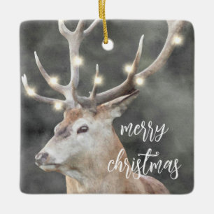Elk gloeiend licht Antlers Rustic Holiday Keramisch Ornament