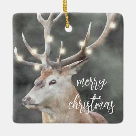 Elk gloeiend licht Antlers Rustic Holiday Keramisch Ornament (Voorkant)