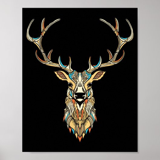 Elk Head _ Face Artistic Illustration Graphic  Poster (Voorkant)