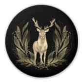 Elk Herten Zwart Goud Natuur Waterverf Keramische Knop (Voorkant)