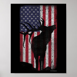 Elk Hunting Bugling Bull Amerikaanse vlag - Amerik Poster