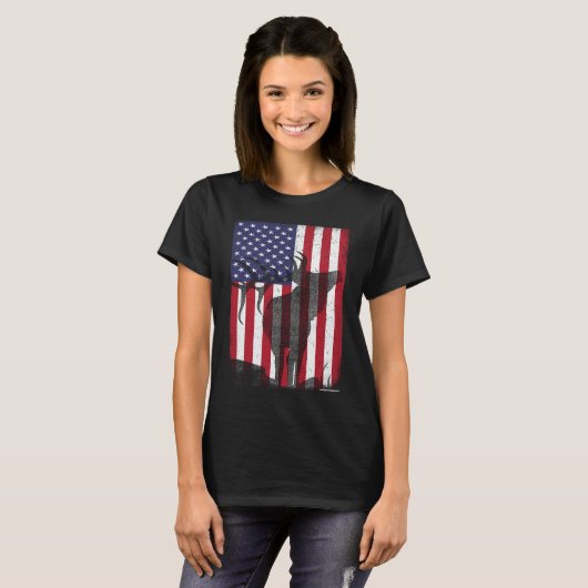 Elk Hunting Bugling Bull US Flag American Retro T-shirt (Voorkant volledig)