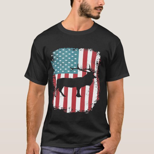 Elk Hunting Patriotic American Flag T-shirt (Voorkant)