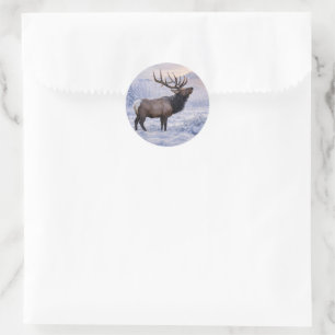 Elk in de Sneeuw Mooie Yule Kerstmis Ronde Sticker