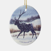 Elk in de sneeuwronde keramisch ornament (Rechts)