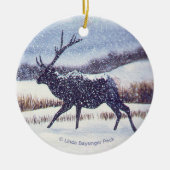 Elk in de sneeuwronde keramisch ornament (Voorkant)