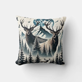 Elk in een mystiek bos onder een maanverlichte ber kussen