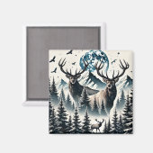 Elk in een mystiek bos onder een maanverlichte ber magneet (Voorkant / Achterkant)
