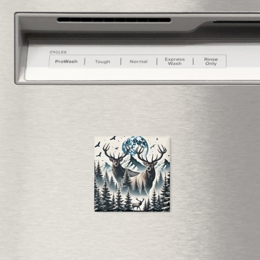 Elk in een mystiek bos onder een maanverlichte ber magneet (Insitu (Vaatwasser))