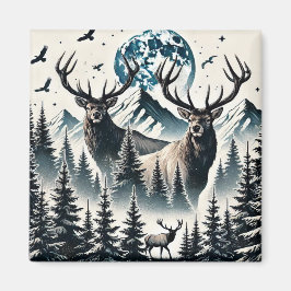 Elk in een mystiek bos onder een maanverlichte ber magneet