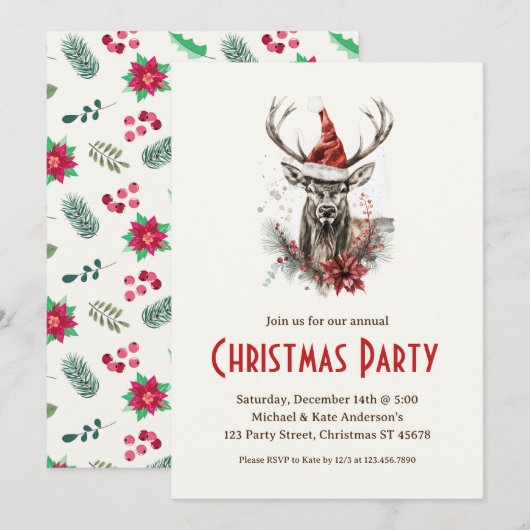 Elk in een Santa Hat Wildlife Deer kerstfeest Kaart (Voorkant / Achterkant)