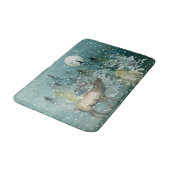 Elk in Forest Full Moon Snowfall Waterverf Badmat (Gekanteld)