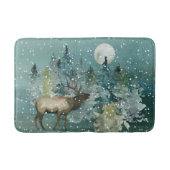 Elk in Forest Full Moon Snowfall Waterverf Badmat (Voorkant)