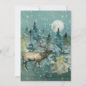 Elk in Forest Full Moon Snowfall Waterverf Feestdagenkaart (Voorkant)