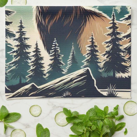 Elk in gestileerd bos met Sterrennacht Sky Theedoek (Gevouwen)