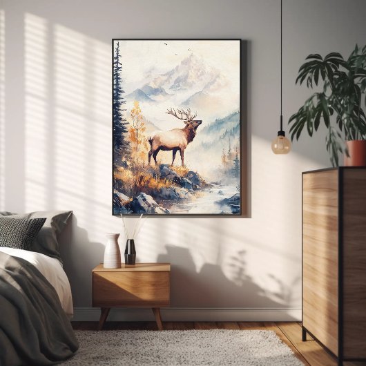 Elk in Mountain Forest Scenery Natuur Esthetisch Poster