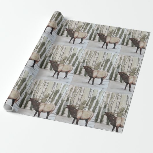 Elk in Snow Cadeaupapier (Uitgerold)