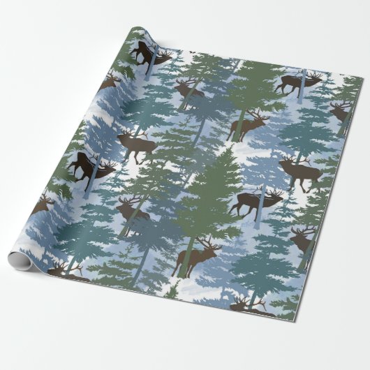 Elk in the Winter Forest Cadeaupapier (Uitgerold)