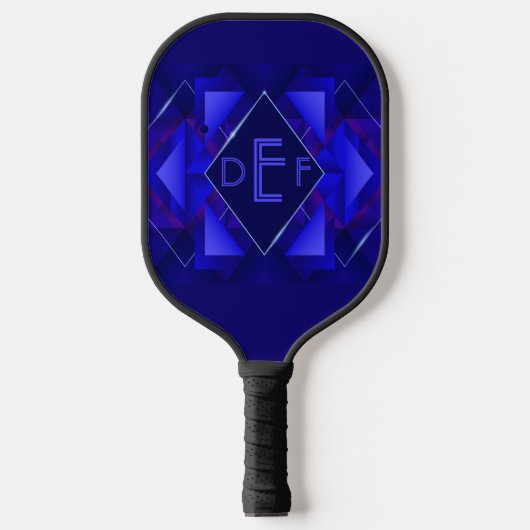 Elk Initiaal monogram blauw geometrisch diamant Pickleball Paddle (Voorkant)