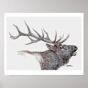 Elk Inkt en Waterverf Poster