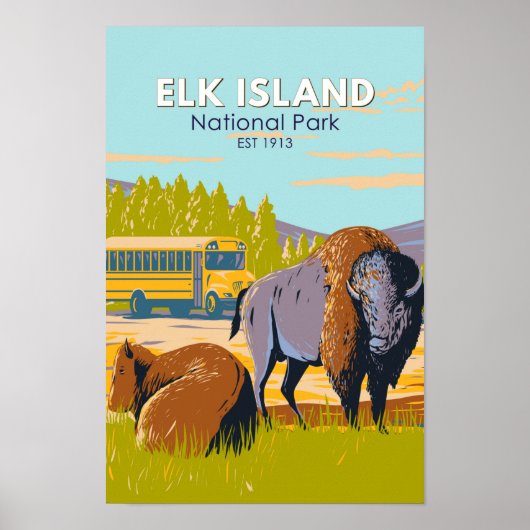 Elk Island National Park Canada Bison Vintage Poster (Voorkant)