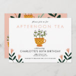 Elk jaar Abstracte bloemen Tea Party Birthday Kaart<br><div class="desc">Abstracte Flowers Tea Party Birthday Invitation. Deze leuke uitnodiging is voorzien van een theebeker illustratie en een florale achtergrond.</div>