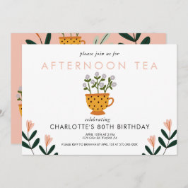 Elk jaar Abstracte bloemen Tea Party Birthday Kaart