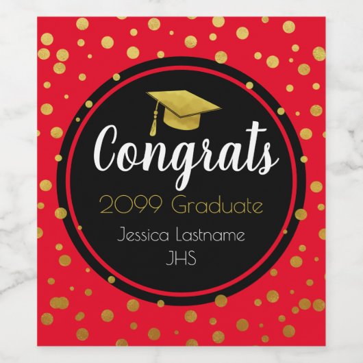 Elk jaar Afstuderen Gold Confetti Wijn Etiket (Enkel label)