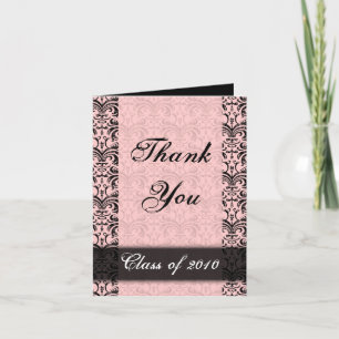 Elk jaar ~ Afstuderen Kaart, Roze Damask Dank u Bedankkaart